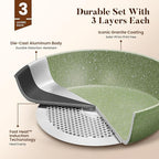 Kitchen Academy 17 Pieces Induction Cookware Set with Griddle, Green Granite Pots and Pans Set Non Stick, Healthy Nonstick Cooking Pans Set