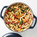 Amazon Basics Cast Iron Dutch Oven Pot with Lid, Enameled, Round, Dual Handles, Heavy-Duty, Medium, 6-Quart, Matte Navy