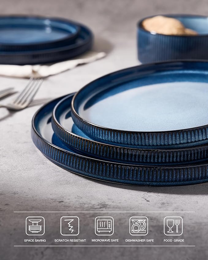 famiware Star Salad Plates for 6, 8 inches Plate Set, Stoneware Dinnerware, Small Dinner Plates for Dessert, Salad, Appetizer, Nebulas Blue