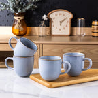 AmorArc 12oz Coffee Mugs, Ceramic Coffee Mugs set of 6 for Man, Woman, Dad, Mom, Modern Coffee Mugs with handle for Latte/Cappuccino/Milk/Cocoa. Dishwasher&Microwave Safe, Blue-Reactive Glaze