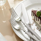 KINGSTONE Retro Rope-Pattern Silverware Set, 30-Piece Flatware Set Cutlery Set Forged with Handcrafted Texture Handles 18/10 Stainless Steel, Dishwasher Safe