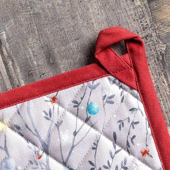 Maison d' Hermine Pot Holders Set 100% Cotton Heat Resistant Potholders 8" x 8" Hot Pads with Loop BBQ, Cooking, Baking, Grilling, Kitchen, Handling Hot Pans (Pack of 2, Fairy Christmas)