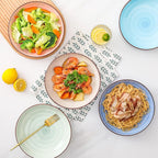 KitchenTour Ceramic Pasta Bowls - Large Salad Bowls Porcelain Serving Bowl Set 26 Ounce - 8 Inch Soup Bowl - Dishwasher and Microwave Safe - Set of 6, Assorted Warm Colors