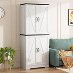 Shintenchi Kitchen Pantry Cabinet, Freestanding Farmhouse Storage Cabinet with 8 Door Shelves, 2 Cabinets and 1 Drawer, Tall Cupboard for Kitchen, Living Room, Dining Room and Bathroom, White