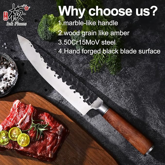8 inch Kitchen Chef's Knife, German High Carbon Stainless Steel Sharp Knife, Professional Meat Knife with Brazilian Rosewood Handle and Gift Box for Family & Restaurant