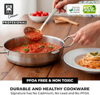 BRA COOKWARE Profesional Sauté Pan w/Glass Lid | 10.2 inches - 3.2 quarts Professional Deep Pan | Stainless Steel Sauté Pan | All Stovetop Compatible | 100% PFOA Free | Brushed Finish