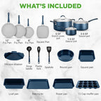NutriChef Professional 20 Pc Kitchen Set in Navy Blue - Durable Non-Stick Pots and Pans with Bakeware, Compatible with Any Cooktop, Easy Clean