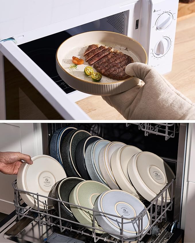 famiware Star 8.25" Pasta Bowls, Large Dinner Bowls Set of 4, Salad Bowl Plates, Shallow Bowls for Eating, White