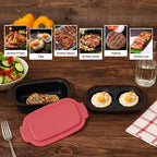 Microwave Egg Cooker with Lid, 3 In 1 Egg Fryer, Multi-Use Microwave Grill Pan, Quick Heat for Grilling and Browning Foods, Design No Electricity Dishwasher Safe for Office/Home (Red)