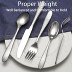 Hammered Silverware Set, 20 Piece Stainless Steel Heavy Duty Flatware Set for 4, Food-Grade Tableware Cutlery Set for Home Restaurant, Mirror Polished, Dishwasher Safe