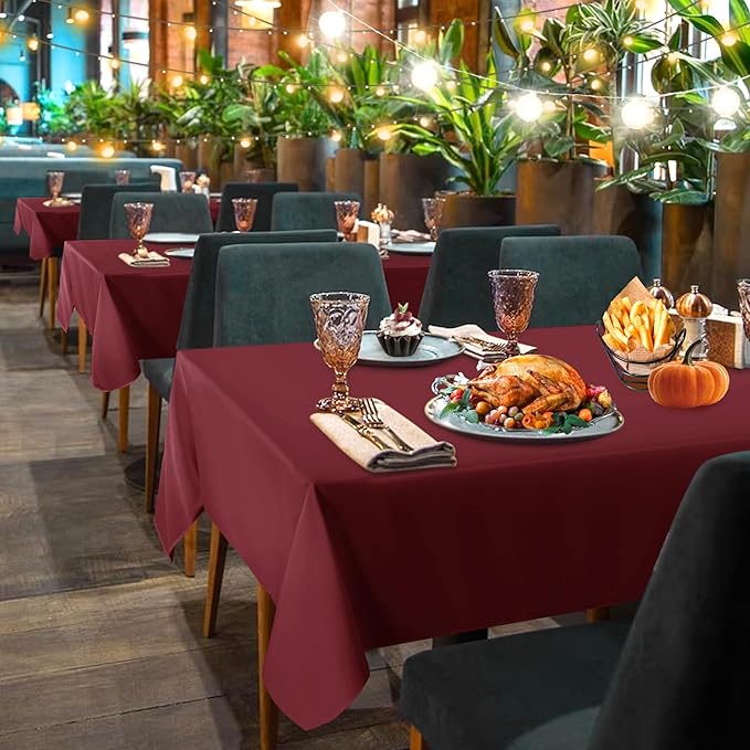 sancua 2 Pack Burgundy Tablecloth 60 x 120 Inch, Rectangle 8 Feet Table Cloth - Stain and Wrinkle Resistant Washable Polyester Table Cover for Dining Tables, Buffet Parties and Camping