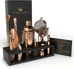 Highball & Chaser 13-Piece Cobbler Cocktail Shaker Set Matte Copper Stainless Steel Bartender Kit For Home Bar Cocktail Set Laser Engraved Cocktail Tools Plus E-Book with 30 Different Cocktail Recipes