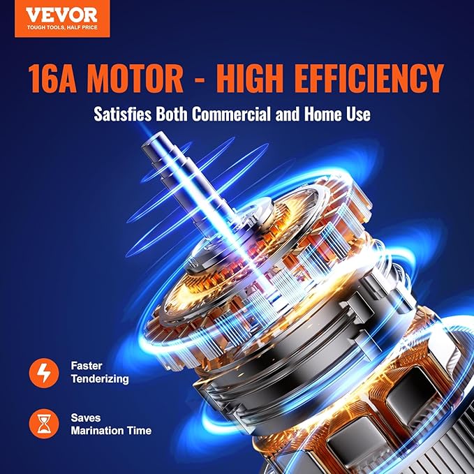 VEVOR Commercial Meat Tenderizer, Heavy Duty 304 Stainless Steel Kitchen Tool with Meat Tong, Cleaning Brush, and Tray, 750W Electric Meat Tenderizer Machine for Beef, Turkey, Chicken, Pork, and Fish