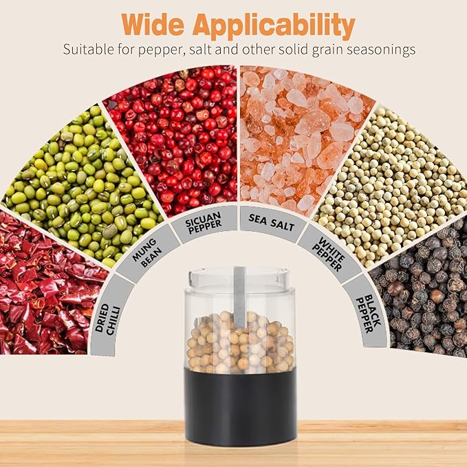 Electric Pepper Grinder and Salt Mill Set - Dual Pack Rechargeable with Storage Base, Adjustable Coarseness, Type-C Charging, Each 40ml Capacity for Kitchen, Travel & Gift
