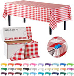 Exquisite Party Solids 54 Inch X 300 Feet Red Gingham Plastic Table Cover Roll in A Cut - to - Size Box with Convenient Slide Cutter. Cuts Up to 36 Rectangle 8 Feet Plastic Disposable Tablecloths