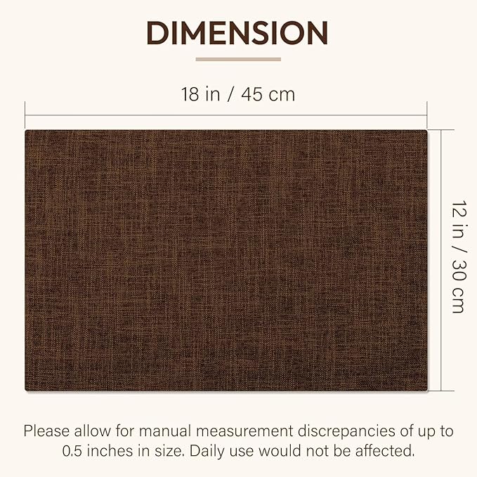 Blue Forest Placemats Set of 4, Dual-Layered Thickened Faux Linen Cloth Place Mats Heat Resistant Machine Washable Wrinkle Free Table Mats Indoor/Outdoor (Brown)