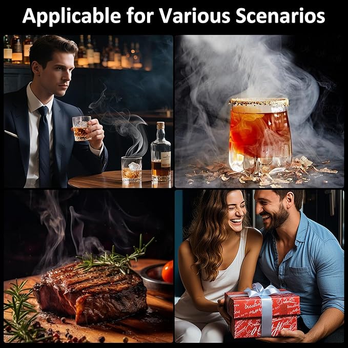 Electric Whiskey Smoker Kit, Cocktail Smoker Kit with LED Display Ambient Light Old Fashioned Smoker Kit with 6 Wood Chips Flameless Drink Smoker Kit Dad Birthday Gift Husband Men for Christmas