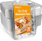 9x13 Aluminum Pans with Lids, Heavy Duty Disposable Aluminum Foil Pans, 30 Pack Disposable Pans, Thickened Disposable Trays Half Size Tin Pans Foil Baking Tray for Cooking, Baking, Roasting