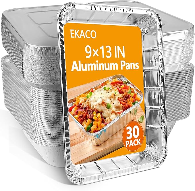 9x13 Aluminum Pans with Lids, Heavy Duty Disposable Aluminum Foil Pans, 30 Pack Disposable Pans, Thickened Disposable Trays Half Size Tin Pans Foil Baking Tray for Cooking, Baking, Roasting