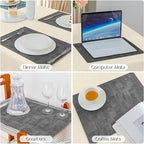 Romanstile Vinyl Placemats Set of 8-12 x 17 Inch - Heat Resistant Place Mats 100% Waterproof Oilproof Wipeable Reversible Faux Leather Table Mats for Kitchen/Dining/Party/Holiday, Dark Grey