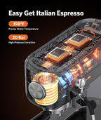 Espresso Machine 20 Bar,Compact Espresso Machine with Milk Frother,Stainless Steel Coffee Maker with 40 oz Removable Water Tank for Cappuccino,Latte