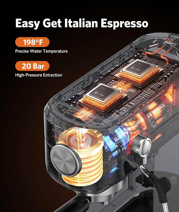 Espresso Machine 20 Bar,Compact Espresso Machine with Milk Frother,Stainless Steel Coffee Maker with 40 oz Removable Water Tank for Cappuccino,Latte
