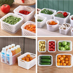 3Pack Fridge Food Storage Container Set with Lids with Strainer, Fruit Vegetable Storage Containers Keep Fruits, Vegetables, Berry, Meat Fresh longer, BPA-Free Plastic Produce Keepers