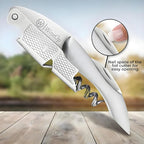 WineOp Professional Wine Opener Luxury Double Hinged Waiter's Corkscrew Wine Bottle Key - Cork screwer for Servers, Bartenders, Sommelier and Home Use | All-In-One Stainless Steel (Silver Handle)
