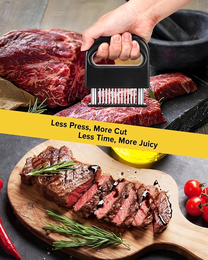 Meat Tenderizer Tool, 48 Stainless Steel Ultra Sharp Needle Blades Meat Tenderizer Stapler for Tenderizing Steak/Beef/Pork/Turkey/Fish/Poultry/Veal Marinade,Black