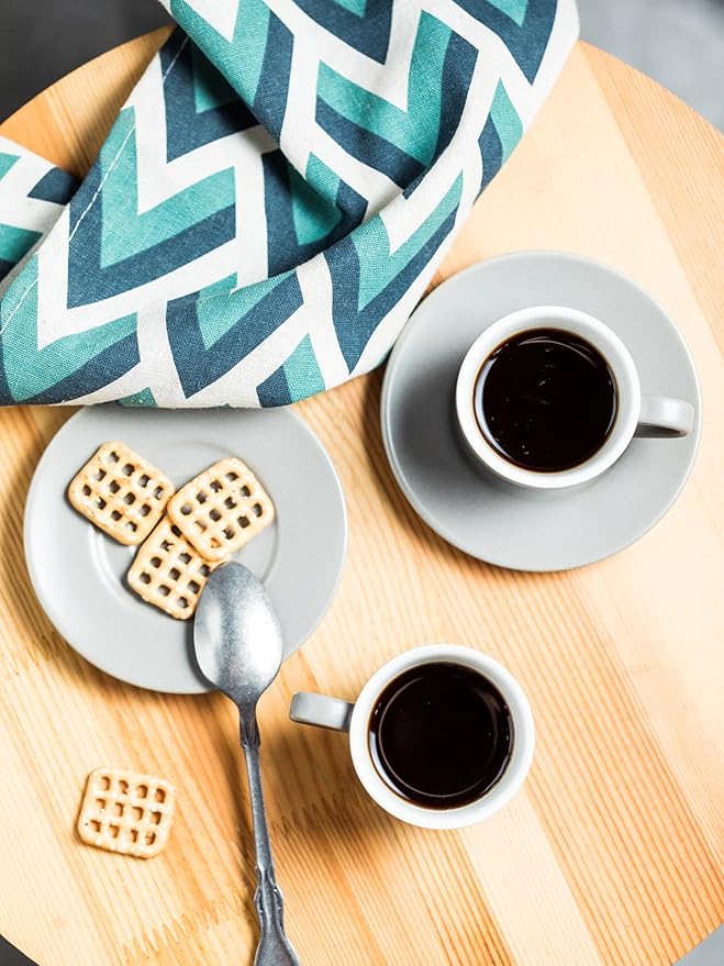 YHOSSEUN Porcelain Espresso Cups Set and Metal Stand 3 OZ Demitasse Cup For Coffee Shot, Mugs for Latte, Cafe Mocha, Cappuccino, and Tea, Serve for 6 Gray