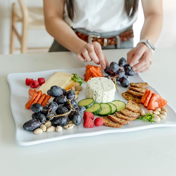 Melamine Large Plastic Serving Platters and Trays, 15" x 11" Rectangular Serving Trays for Food, Dishes, Party - 2 Pcs
