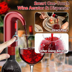 Electric Wine Aerator & Dispenser – 1-Touch Instant Aeration, Precision Pouring & Temp Display – USB Rechargeable Gift Edition for Parties, Holidays & Wine Lovers (Red)