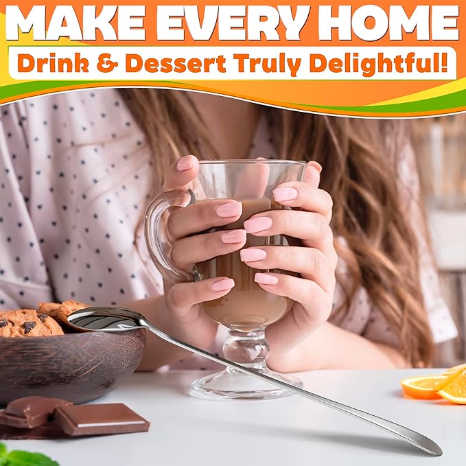 Ice Tea Spoons Long Stainless Steel Set of 8 – 9″ Iced Tea Spoons Long Handle with Classic Elegant Design – Rust-Resistant & Dishwasher Safe | For Milkshakes, Cocktails, Desserts & Tall Glass Drinks