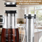 Airtight Cold Brew Coffee Maker Pitcher 51oz, Glass Iced Coffee Maker Pitcher with Removable Stainless Steel Filter and Non-Slip Base, 1.5L Iced Tea Maker