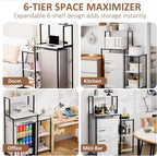 Mini Fridge and Microwave Stand Over Refrigerator Storage Shelf with Power Outlet, 5 Tiers Adjustable Bakers Rack Cabinet Coffee Bar Appliance Organizer for Dorm Office,Marble-Look
