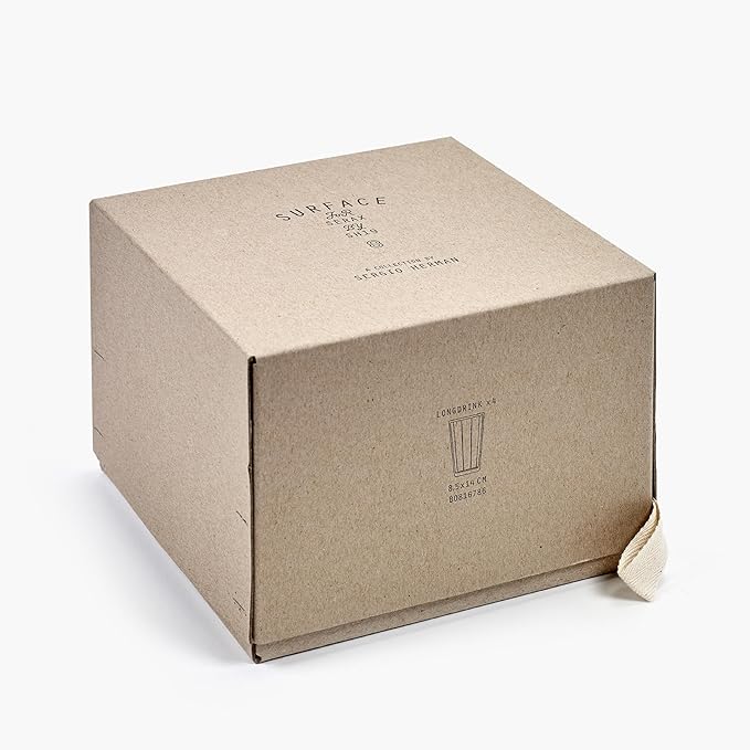 Set of 4 Longdrink Drinking Glasses | Surface glassware by Sergio Herman | Clear Water Glass Cups without Lids | Home Essentials, Kitchen Set | Suitable for Beer, Juice, Coffee