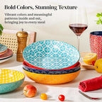 DOWAN 8.5" Vibrant Pasta, Salad & Soup Serving Bowls Set of 4, Embossed Large Porcelain Ceramic, Microwave, Oven & Dishwasher Safe, Bonita Design Perfect for Daily Dining, Family Gatherings, Party