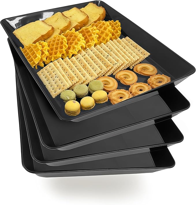 Serving Tray Platter, 4 Pcs Food Tray for Veggie Fruit Snack Dessert Cookie Cheese, Food Trays for Party Supplies Display, Plastic Platters for Serving Food, Large Trays, BPA Free