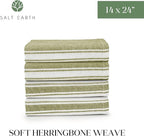 Salt Earth Kitchen Towels Cotton Dish Towel Size 24x14 Inches Set of 4 100% Ring Spun Cotton Absorbent Quick Dry Herringbone Weave Lint Free Washable Dishcloth Hanging Loop Color White & Green Stripe