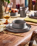 Famiware Nebula Ridge Stoneware Dinnerware Sets, Plates and Bowls Sets for 4, 12 Pieces Dishes Set, Microwave and Dishwasher Safe Kitchen Plates, Dark Gray
