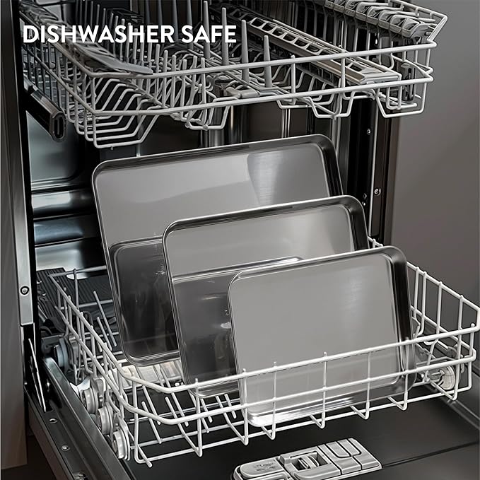 Navaris Baking Pan Breading Trays - Stainless Steel Baking Sheet Chicken Bacon Grilling Pan for Oven Cooking - Oven Grill Pan Cookie Tray - Set of 3 15.7/12.2/10.2" (40/31/26cm)