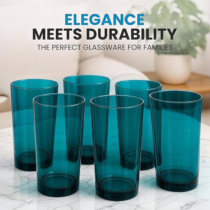 Zulay Kitchen Acrylic Glasses Drinkware - 6 Piece Unbreakable Plastic Tumblers - BPA-Free, Reusable Plastic Drinking Glasses for Home & Outdoors - Lead-Free & Dishwasher Safe - Turquoise - (16oz)