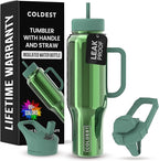 Coldest Tumbler with Handle and Straw, 100% Spill Proof Tumbler with Straw (3 Lids), Stainless Steel Insulated Leakproof Tumblers for Women Men, Cup Holder Friendly, 46 oz (Avocado Reflections)