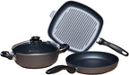 Swiss Diamond 4-Piece Set Nonstick Diamond Coated Aluminum W/Lid Casserole Pan & Grill Fry Pan, Dishwasher/Oven Safe Grey