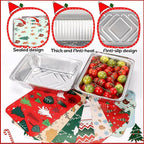 Atonofun 48 Pieces Christmas Foil Containers with Lids, 8 Holiday Designs, Holiday Food Containers, Disposable Cookie Tin Pan for Holiday Leftovers, Xmas Gift-Giving Party Supplies