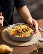 famiware Mercury Pasta Bowls Set of 4, 33 oz Large Salad Bowls, Ceramic Pasta Plates Bowls, Serving Bowls for Kitchen, Microwave & Dishwasher Safe, Dark Gray