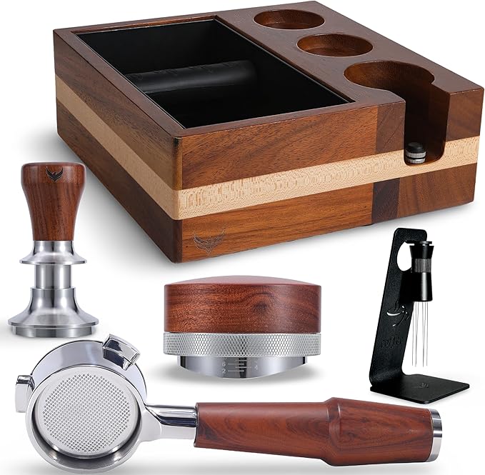 Breville Espresso Machine Accessories 5pcs Set 54mm Bottomless Portafilter, Spring Tamper 54mm, Distribution Tool, Knockbox with Tamper Station, and WDT Tool Set