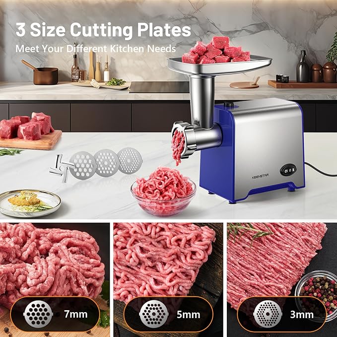 Electric Meat Grinder, Sausage Stuffer Maker 450W(3000W Max) Food Grinder with Blade & 3 Plates, Sausage Stuffer Tubes & Kubbe Kit, Stainless Steel Heavy Duty Meat Mincer Machine for Home Kitchen Use