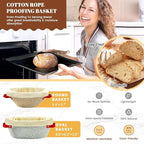 HASHMUST Banneton Bread Proofing Basket Kit, Sourdough Starter Jar Set, 9'' Round 10" Oval Fermentation Bowls Homemade Baking Supplies, Tools with Dough Whisk Cutter Lame Scraper Brush Scraper Bags