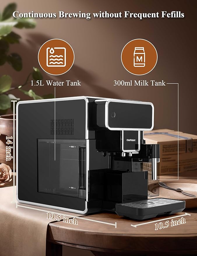 Automatic Espresso Machine Coffee Maker 12 Cup with Grinder Cappuccino Latte Americano Machine with Milk Frother for Home/Office (Black)